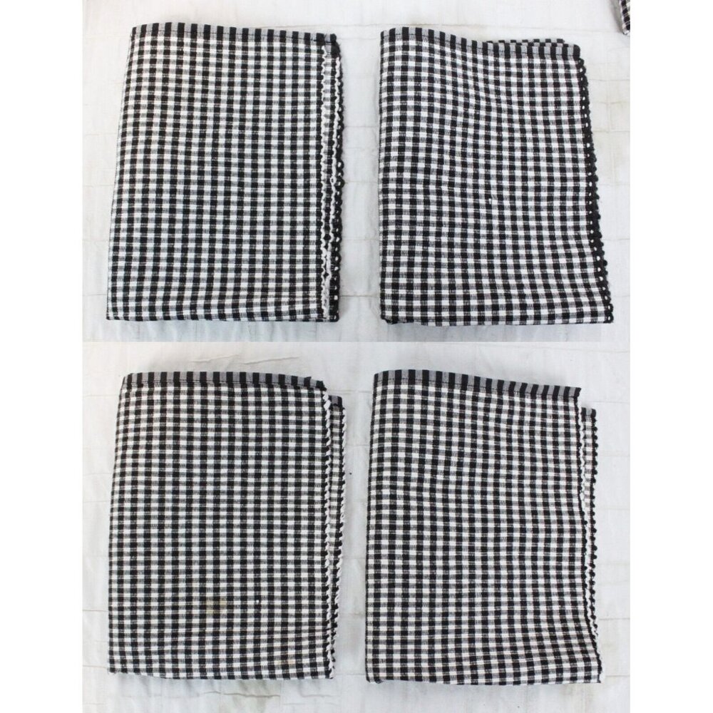 4 Pc Black Plaid Gingham Place mats Set Casual Picnic Country Classic Fabric